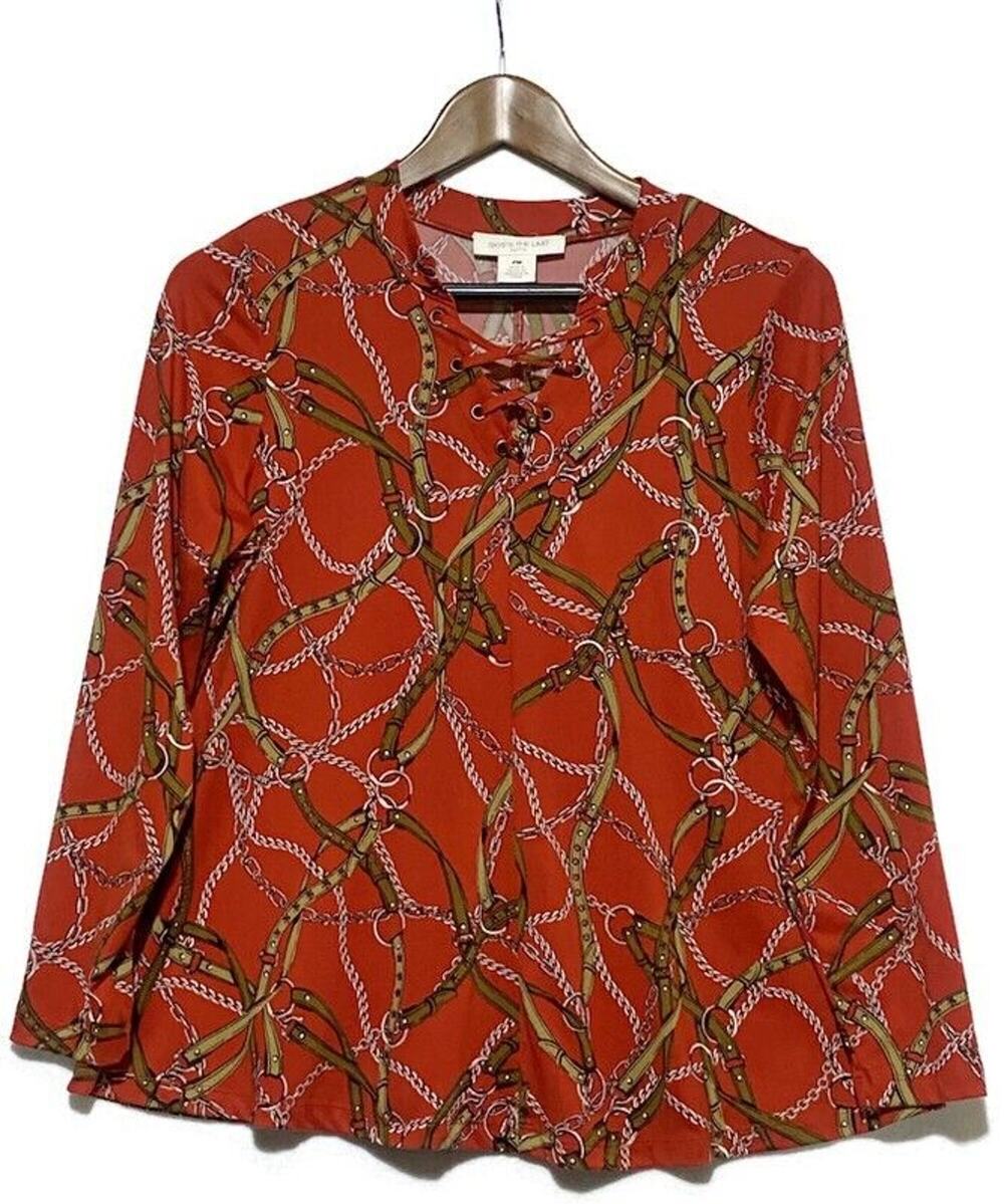 Skye's The Limit Top Women's Size Medium Pullover Orange Horse and Bridle Motif